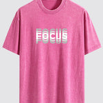 Focus Slogan Print Relax Fit Washed Distressed T-Shirt