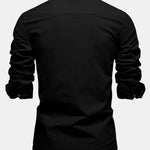 Contrast Trim Linen Look Stand Collar Shirt