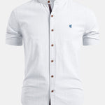 Short Sleeve Linen Look Stand Collar Shirt