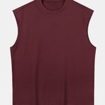 Relax Fit Solid Cotton Drop Shoulder Sleeveless T-Shirt