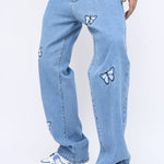 Butterfly embroidered straight-leg jeans