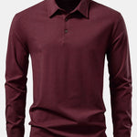 Solid Long Sleeve Cotton Polo Shirt