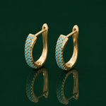 Turquoise Pavé Classic Gold Huggies