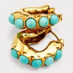 Bold Turquoise Stone Sculpted Hoop Earrings