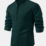 Long Sleeve Muscle Fit Ribbed Stand Collar Shirt
