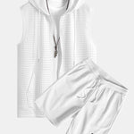 Sleeveless Waffle Zipper Hoodie & Waffle Drawstring Shorts