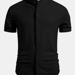 Muscle Fit Ribbed Stand Collar Shirt