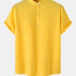 Men's Cotton Linen Textured Half Placket Short Sleeve Shirt