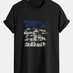 Palm Tree Silhouette Print Cotton T-Shirt & Swim Shorts