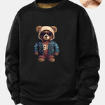 Bear In Leather Jacket Print Teddy Fleece Lined Sweatshirt