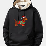 Christmas Dachshund Print Teddy Fleece Lined Drawstring Hoodie