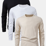 3 Pieces Basic Long Sleeve Cotton Arc Hem T-Shirts
