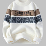 Men's Color-Block Letter Jacquard Loose Crew Neck Sweater