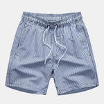 Crinkled Textured Button Up Shirt & Stripe Print Swim Shorts