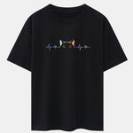 Peeking Cat Heartbeat Gradient Print Drop Shoulder Oversize T-Shirt