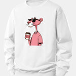 Pink Panther Drinking Coffee Print Relax Fit Sweatshirt