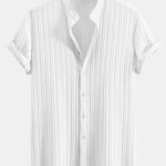Textured Stand Collar Shirt & Stripe Print Swim Shorts