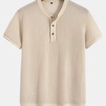 Henley Neck Textured Ribbed Hem T-Shirt
