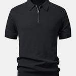 Textured Zip Up Knit Polo Shirt