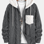 Contrast Geometric Jacquard Teddy Hooded Shirt