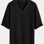 Relax Fit Geometric Jacquard V Neck Three Quarter Sleeve T-Shirt & Shorts