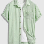 Men's Solid Color Hollow Button Short Sleeve Shirt