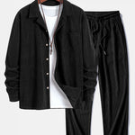 Long Sleeve Corduroy Cuban Collar Shirt & Straight Leg Corduroy Pants
