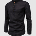 Men's Solid Color Cotton Linen Stand Collar Shirt