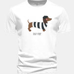 Regular Fit French Dachshund Print Cotton T-Shirt