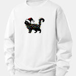 Christmas Colorful Light Black Cat Print Relax Fit Sweatshirt