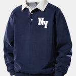 NY Print Contrast Polo Collar Sweatshirt