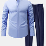 Non-Iron Hidden Placket Stand Collar Dress Shirt & Slim Fit Tapered Trousers