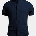 Muscle Fit Ribbed Stand Collar Shirt