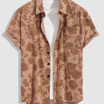 Men's Corduroy Botanical Print Casual Short Sleeve Shirt