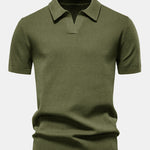 Pineapple Texture Knit V Neck Polo Shirt