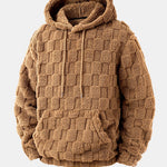 Relax Fit Checkerboard Kangaroo Pocket Teddy Hoodie & Jogger Pants