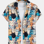Cartoon Cat Print Button Up Shirt