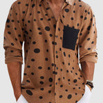 Men's corduroy retro casual polka dot print long sleeve shirt