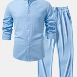 Long Sleeve Muscle Fit Ribbed Stand Collar Shirt & Straight Leg Ribbed Pants