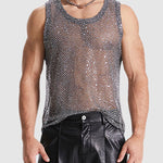 Men's hollow sexy sequined woven mesh sleeveless vest