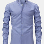 Long Sleeve Stripe Button Up Shirt & Elastic Waist Straight Leg Trousers
