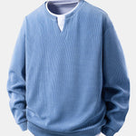 Relax Fit 2 In 1 Notched Collar Waffle Sweatshirt