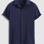 Men's pleated textured solid color short sleeve set