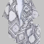 Men's Retro Paisley Print Casual Short Sleeve Shirt Shorts Set