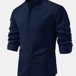 Long Sleeve Muscle Fit Ribbed Stand Collar Shirt