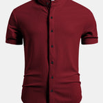 Muscle Fit Ribbed Stand Collar Shirt