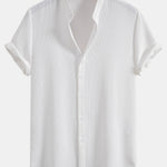 Waffle Textured Stand Collar Shirt