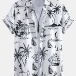 Island Sailing Print Button Up Shirt & Swim Shorts