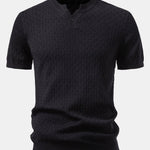 Checkerboard Henley Collar Sweater Knitted T-Shirt