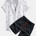 Palm Tree Anchor Sailboat Print Button Up Shirt & Swim Shorts